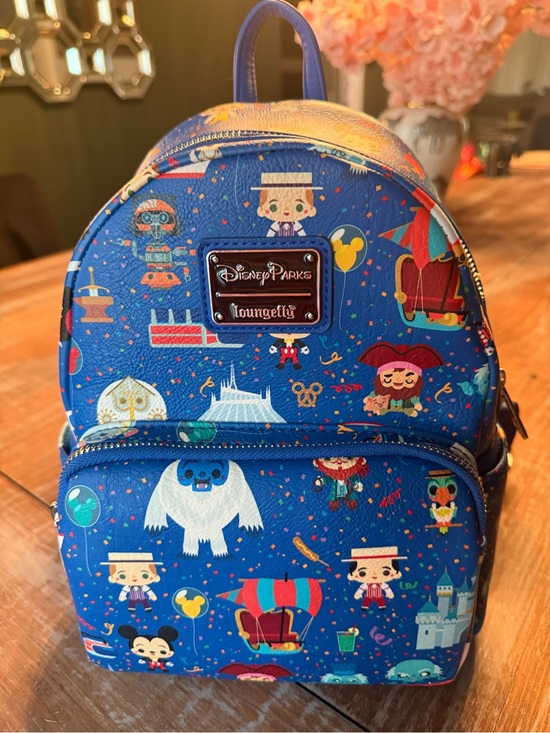 character loungefly mini backpack Disney Parks Chibi front exterior zipped pocket Loungefly Blue Disney Parks Character